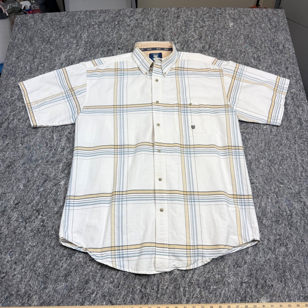 Wrangler Twenty X Mens Plaid Short Sleeve Button Down Western Shirt White Blue